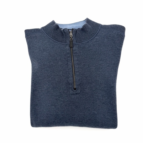 Costco Men's Quarter 1/4 Zip Pullover Shirt Size Large L Blue Reversible Sweater - Picture 3 of 3